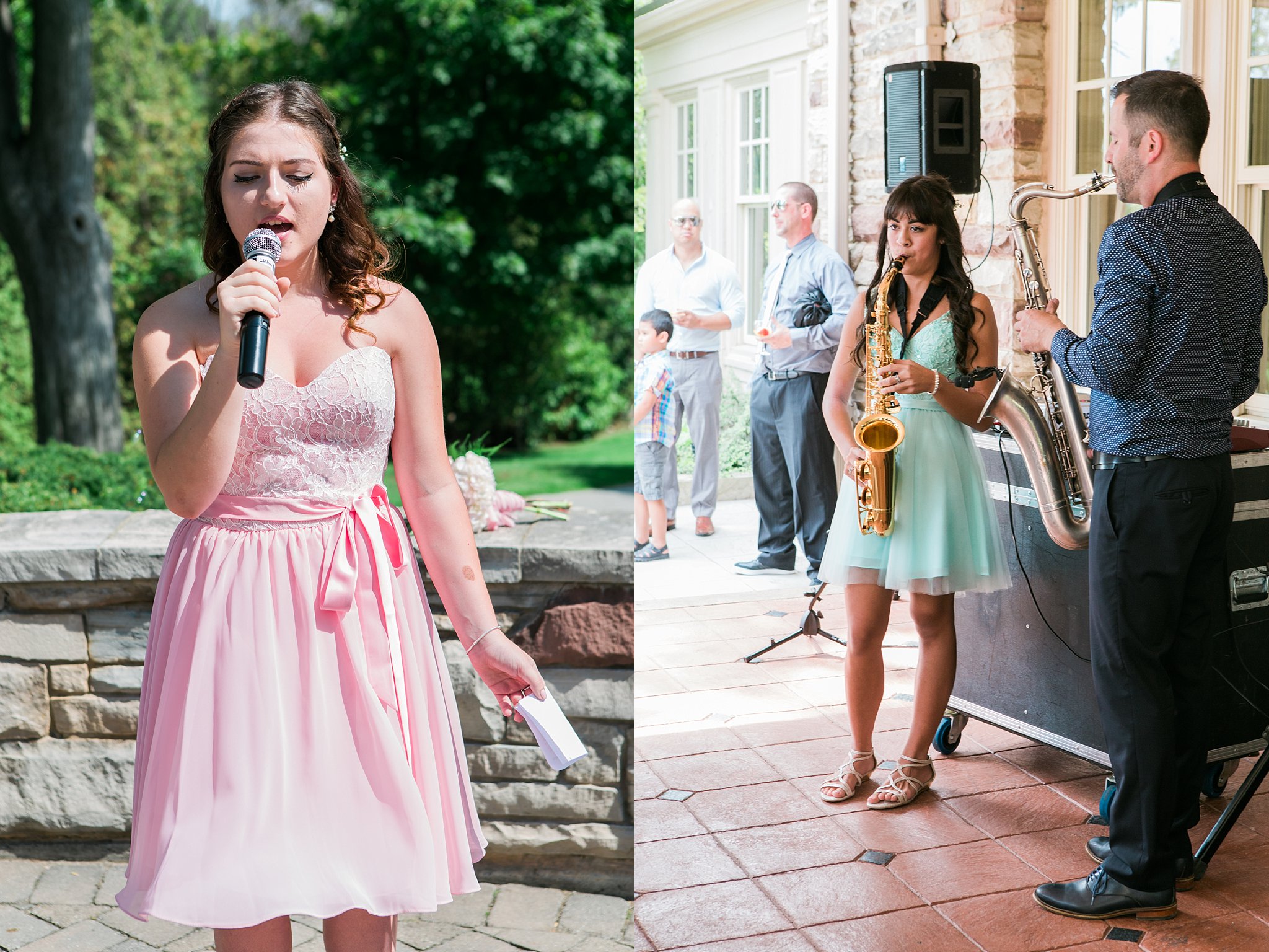 Jennifer Blaak Photography, Burlington Wedding Photographer, Wedding at Paletta Mansion in Burlington, Daughter singing, Daughter playing saxophone