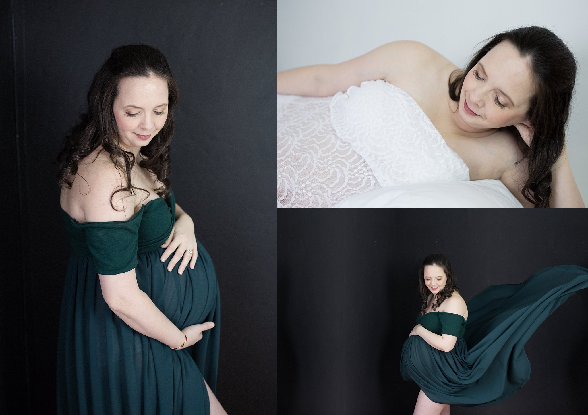 Jennifer Blaak Photography, Hamilton Maternity Photographer, Mom in maternity dress on black background
