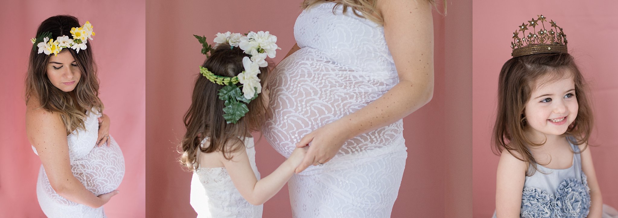 Jennifer Blaak Photography, Hamilton Maternity Photographer, Mother and Daughter, Matching White Lace Dresses, Flower Crowns