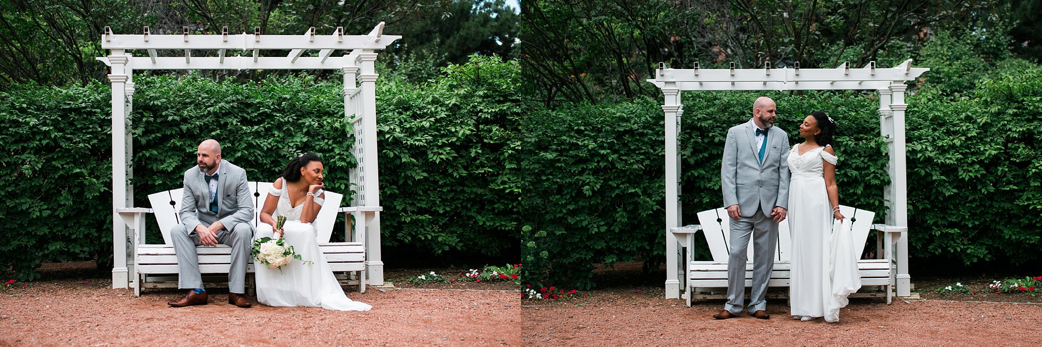 Jennifer Blaak Photography, Toronto Wedding Photographer, C Banquets, Bride and Groom on white bench
