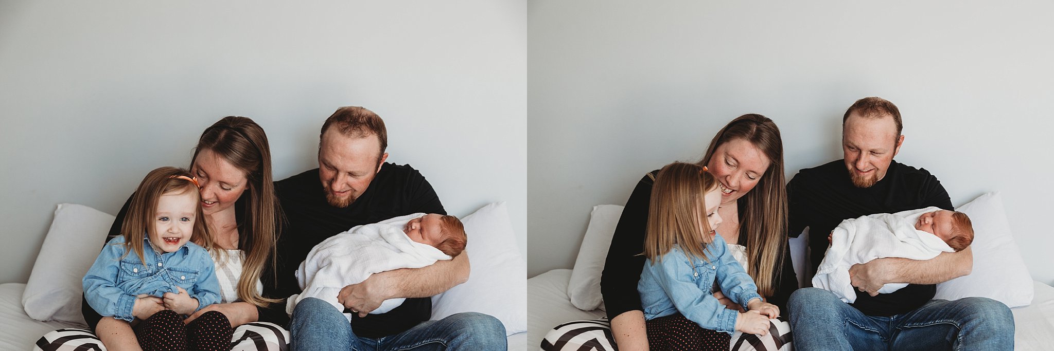 Jennifer Blaak Photography, Hamilton Lifestyle Newborn Photographer, Hamilton In-Home Lifestyle Session, Family cuddling on bed