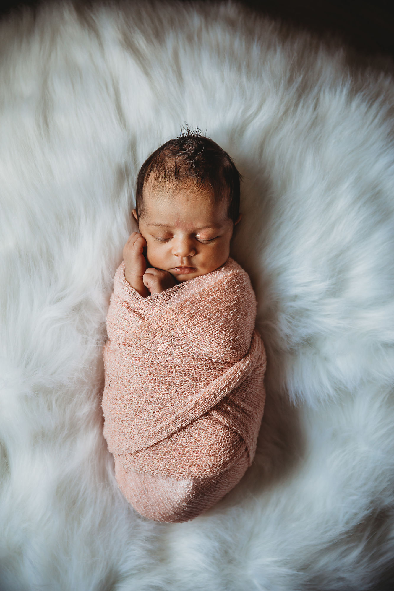 Pink and white newborn portrait. Lifestyle newborn photography session with Guelph Newborn Photographer Jennifer Blaak.